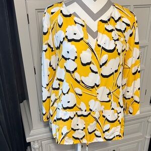Chaus Floral Yellow and White Women's Top with Drawstring Bottom Size Large